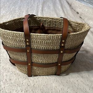 YSL ‘Bag w Purchase’ Brown and Tan Woven Tote Bag so cute!